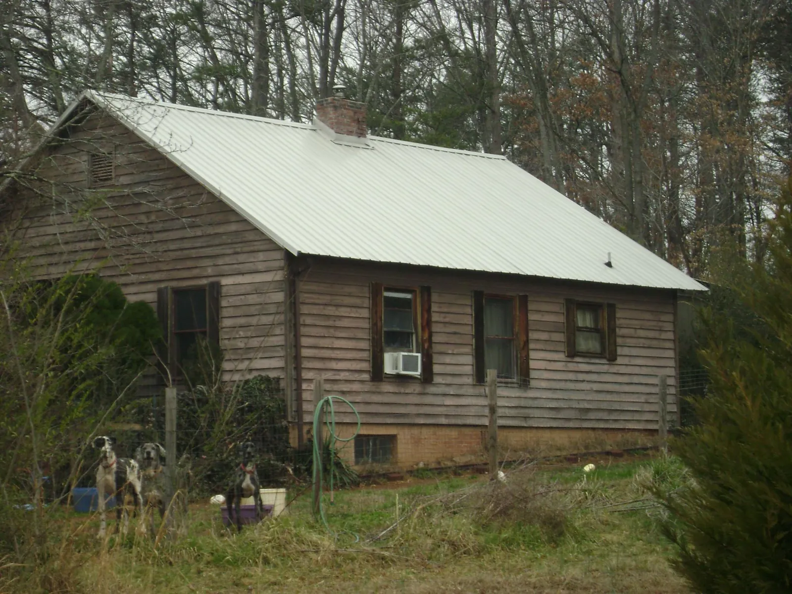 White metal roof on an old wood sided farmhouse, from a Asphalt Shingle Roof Repair job in Blue Springs